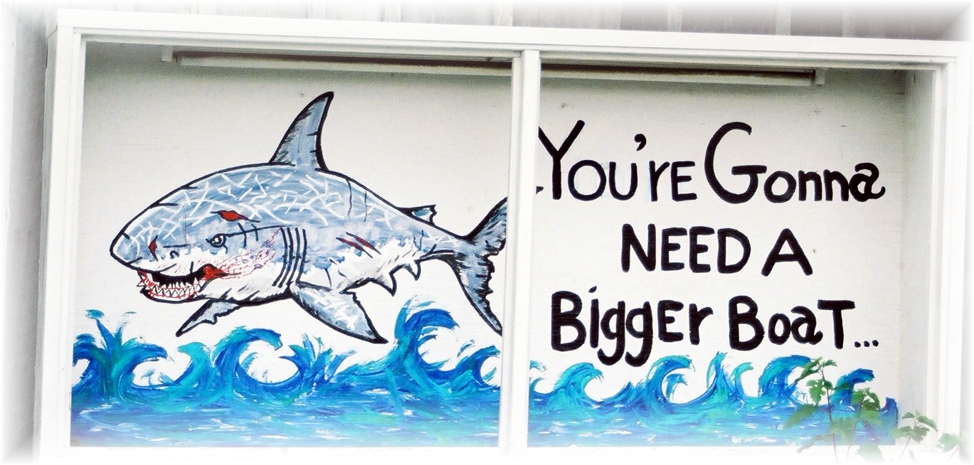 Jaws billboard — we're gonna need a bigger boat — surf fishing hero