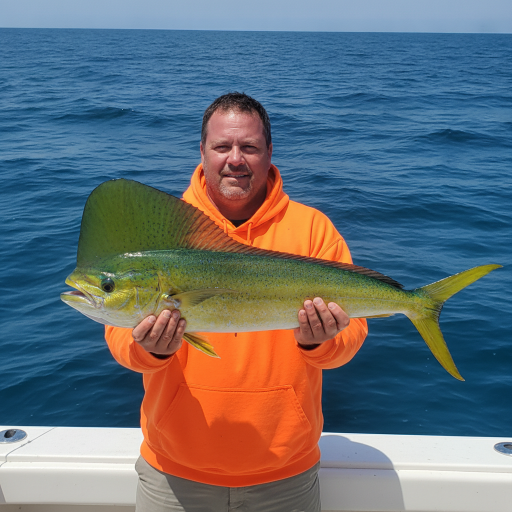 Mahi-mahi (dolphinfish) landed offshore — illustrative photo