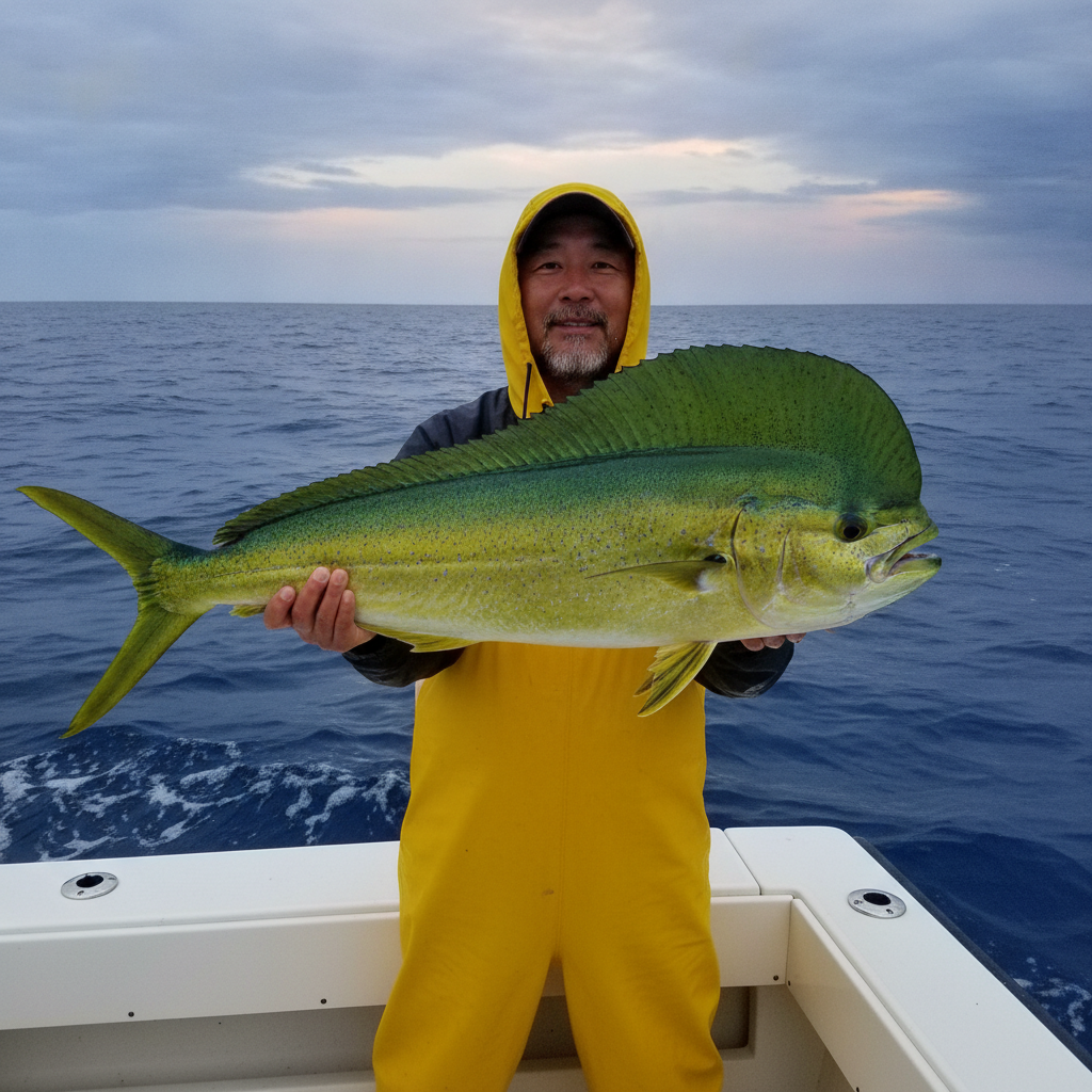 Mahi-mahi (dolphinfish) aboard an offshore boat — illustrative photo