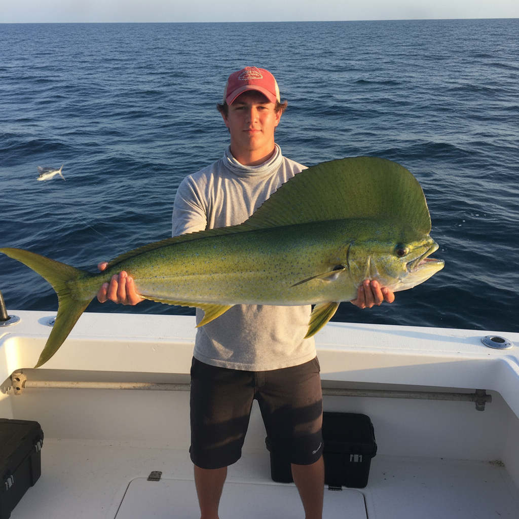 Bull mahi-mahi landed on the weedline — illustrative photo