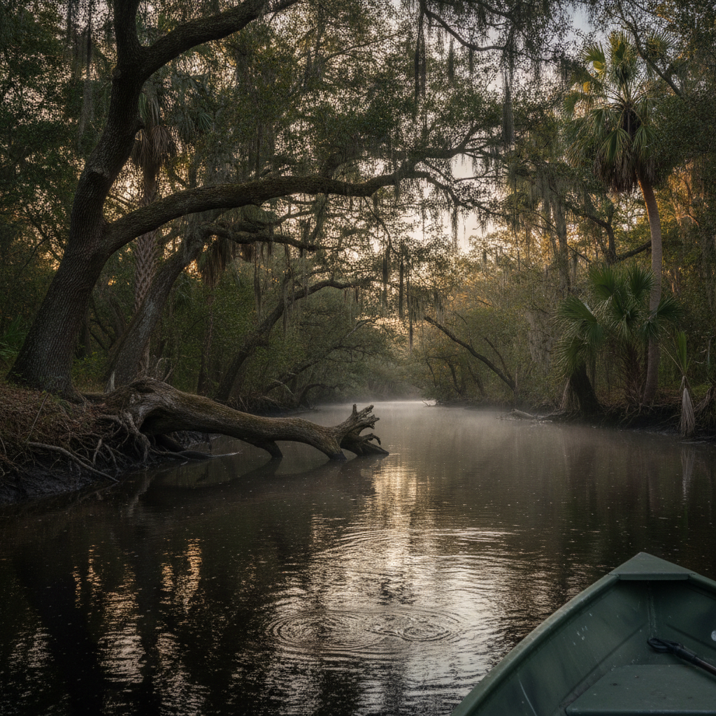 Tannic estuary headwater creek in the Florida backcountry — illustrative photo