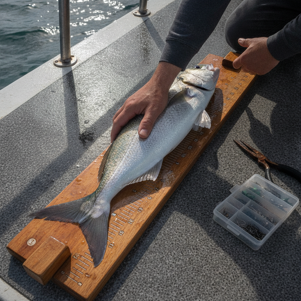 Measuring a fish against a ruler before release — illustrative photo