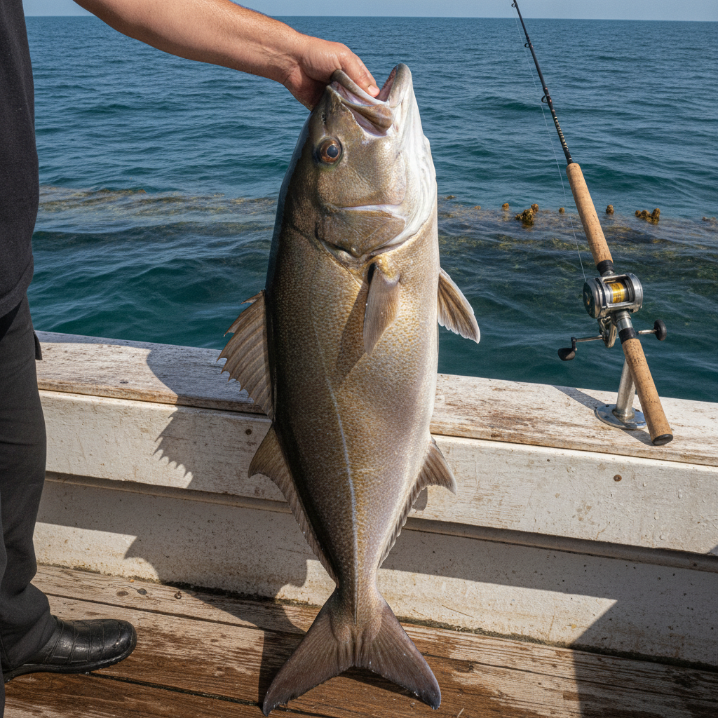 Greater amberjack landed over an offshore wreck — illustrative photo