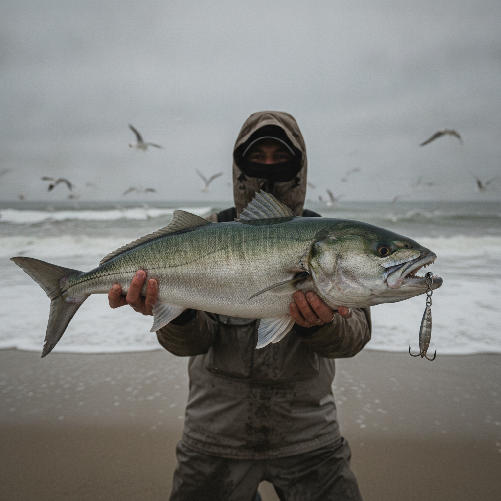 Bluefish taken in an autumn surf blitz — illustrative photo
