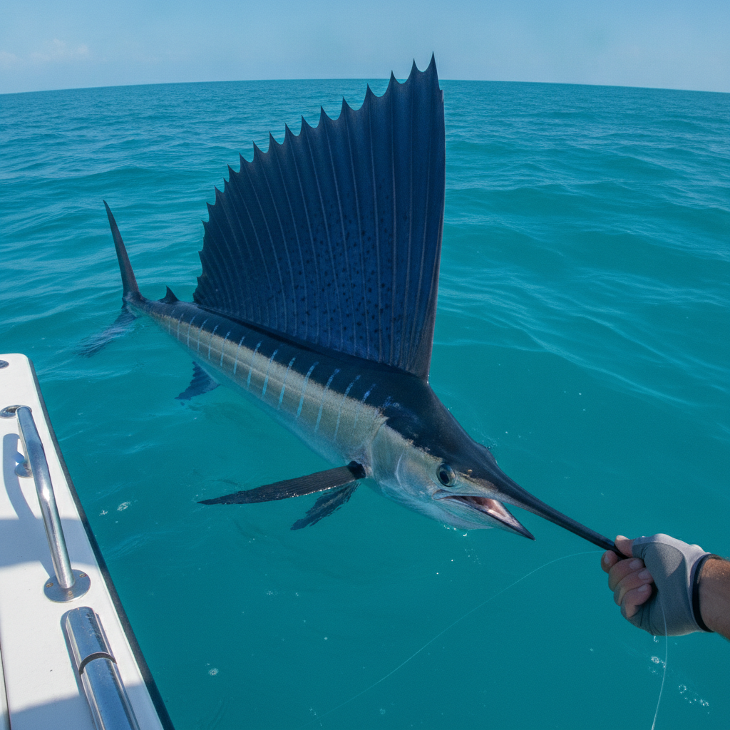 Atlantic sailfish released boatside off South Florida — illustrative photo