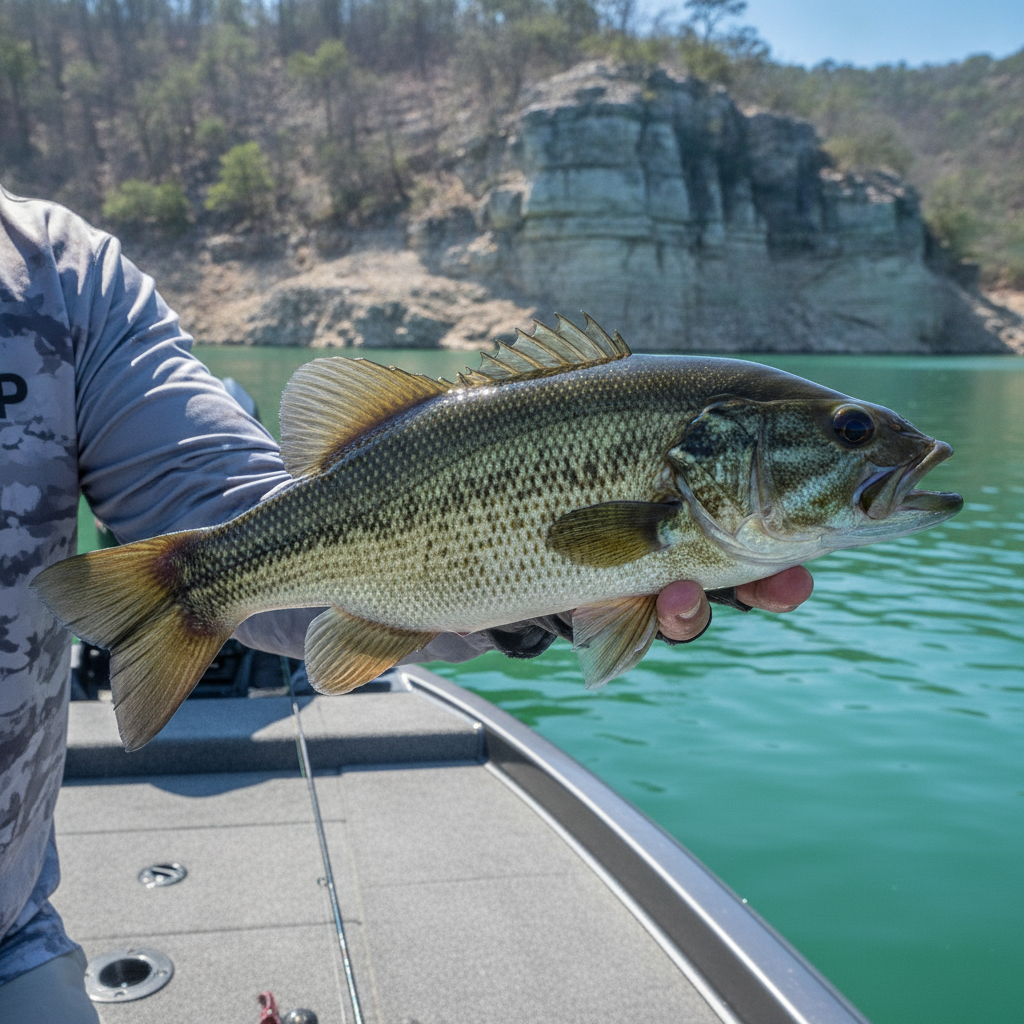 Spotted bass on a clear southern reservoir — illustrative photo