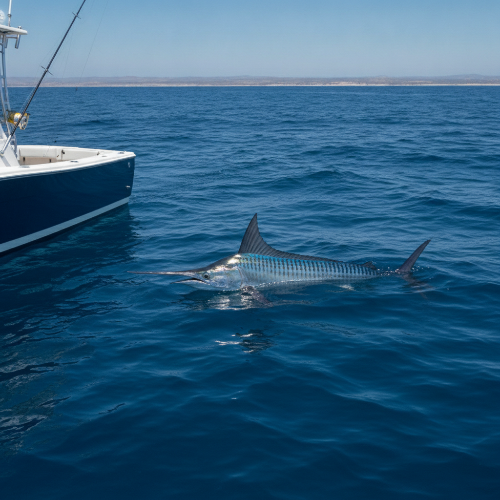 Striped marlin free-jumping in the Pacific — illustrative photo