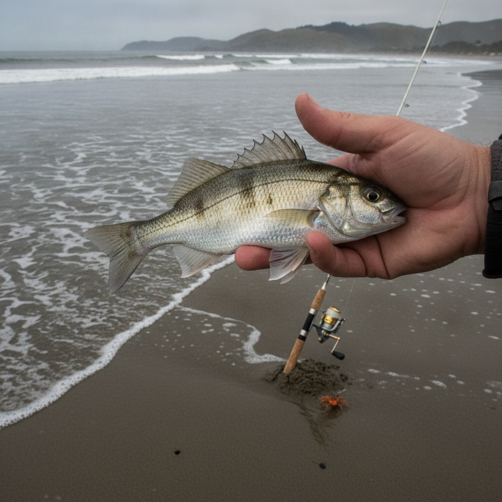 Barred surfperch taken from a West Coast beach — illustrative photo