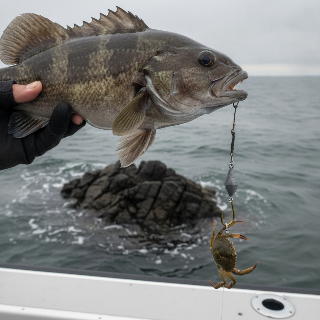 Tautog taken over a rockpile on a green crab — illustrative photo