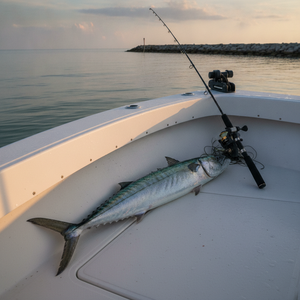 King mackerel on the deck of a center console boat — illustrative photo