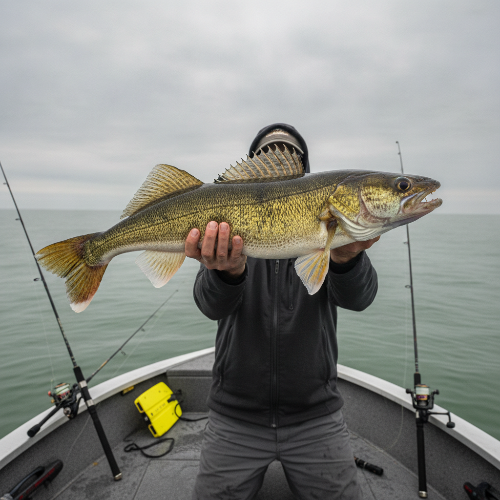 Walleye landed while trolling the western basin of Lake Erie — illustrative photo
