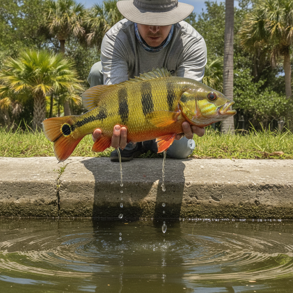 Butterfly peacock bass from a South Florida canal — illustrative photo